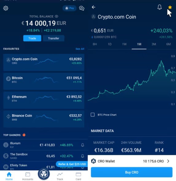 Ajouter une crypto-monnaie en favorite sur Crypto.com