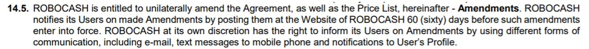 clause 14.5 robocash