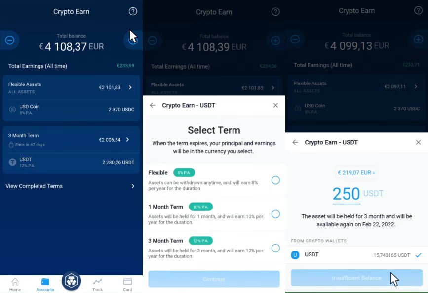 comment rajouter de l'argent sur crypto earn de crypto.com