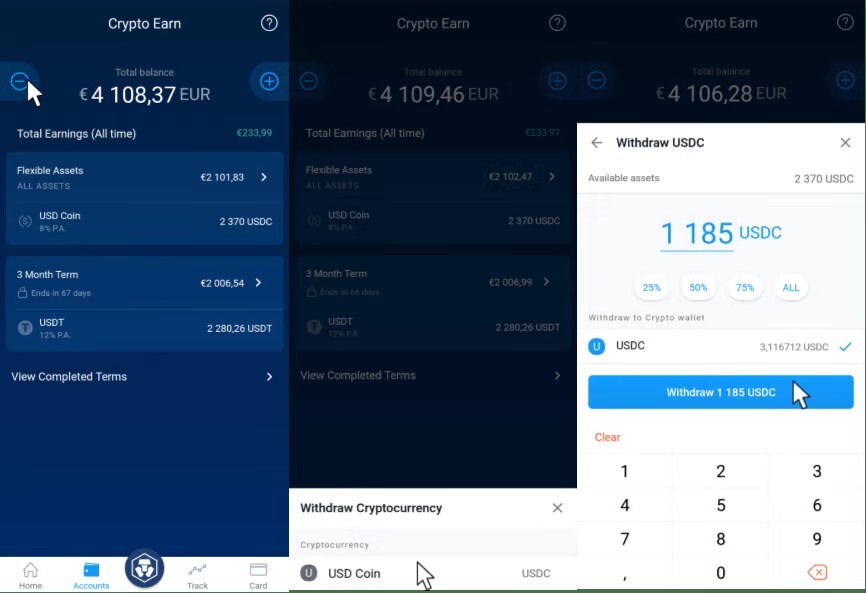 faire un retrait sur crypto earn de crypto.com