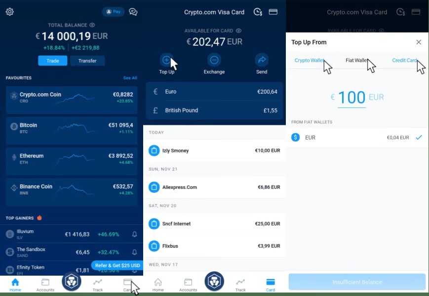 Comment recharger sa carte crypto.com sur application