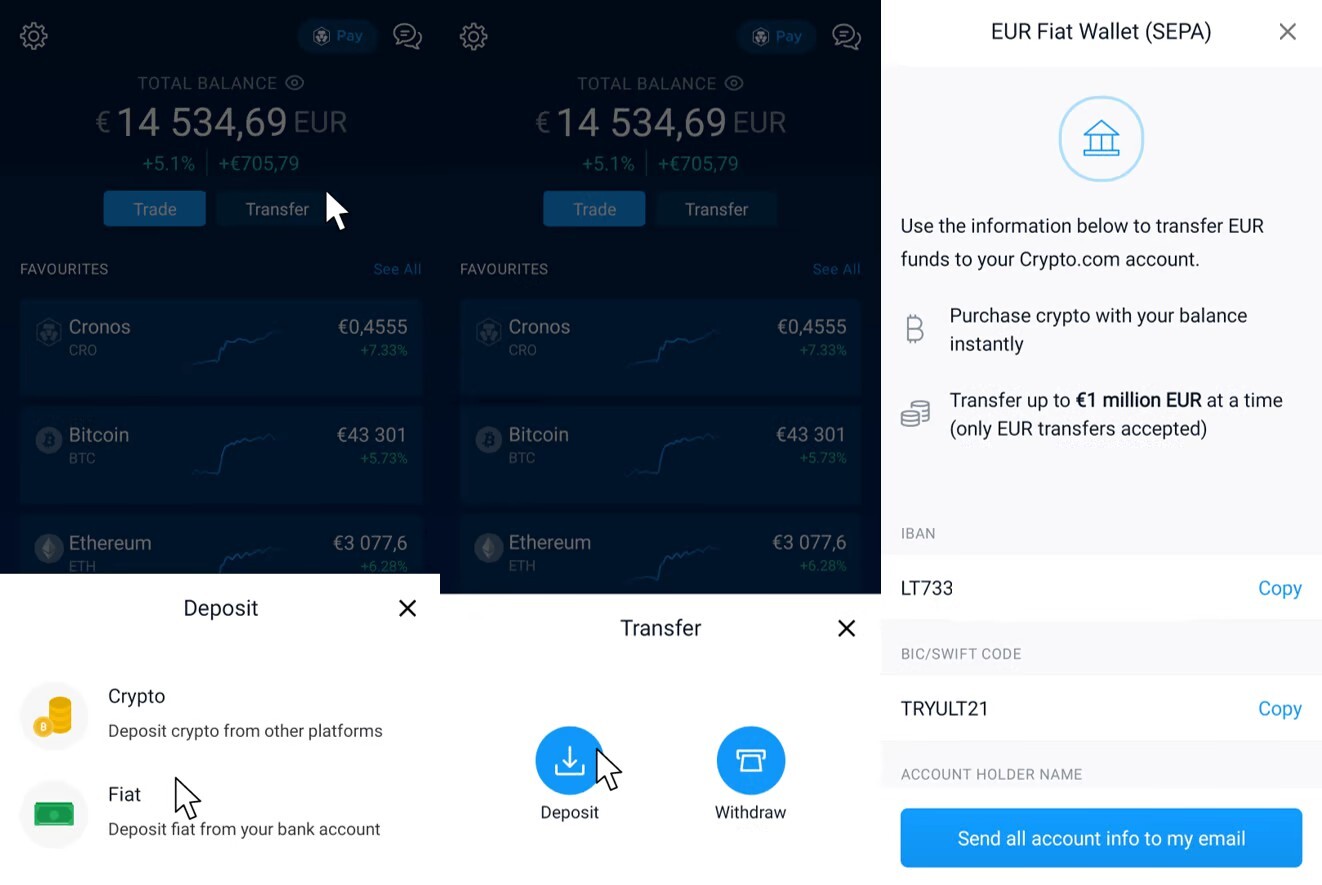 Faire un dépôt sur son compte Crypto.com