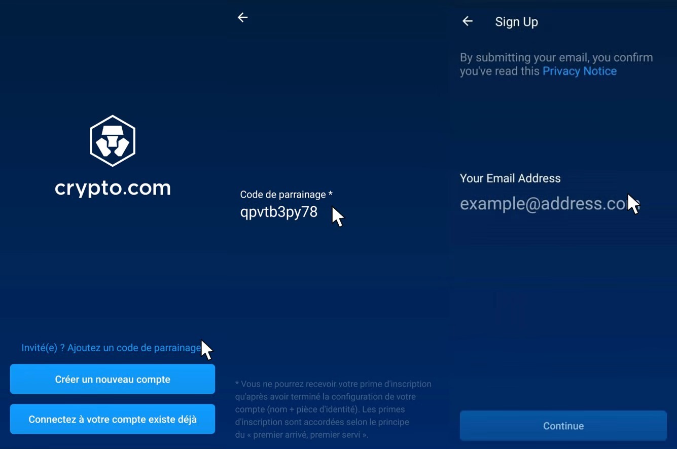 Formulaire d'ouverture de compte Crypto.com