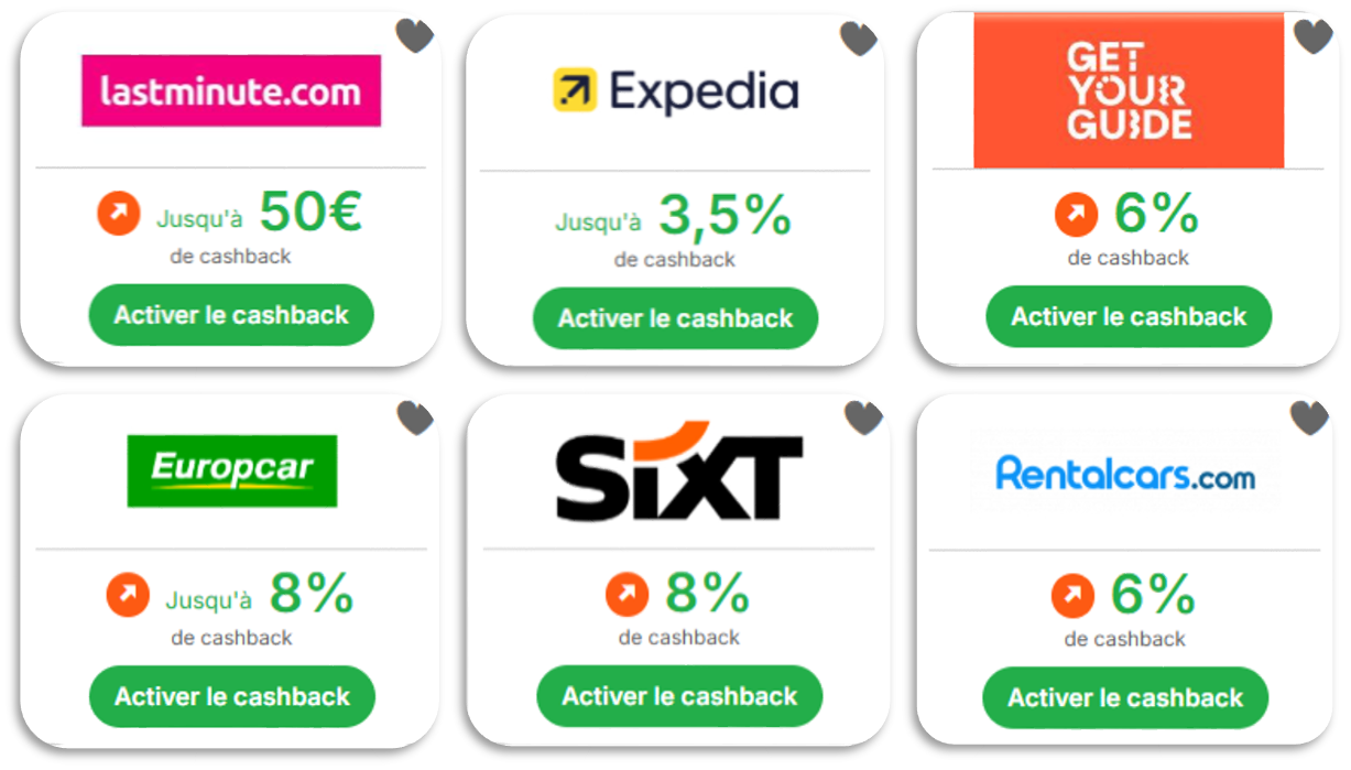 Exemple de taux cashback voyage sur iGraal