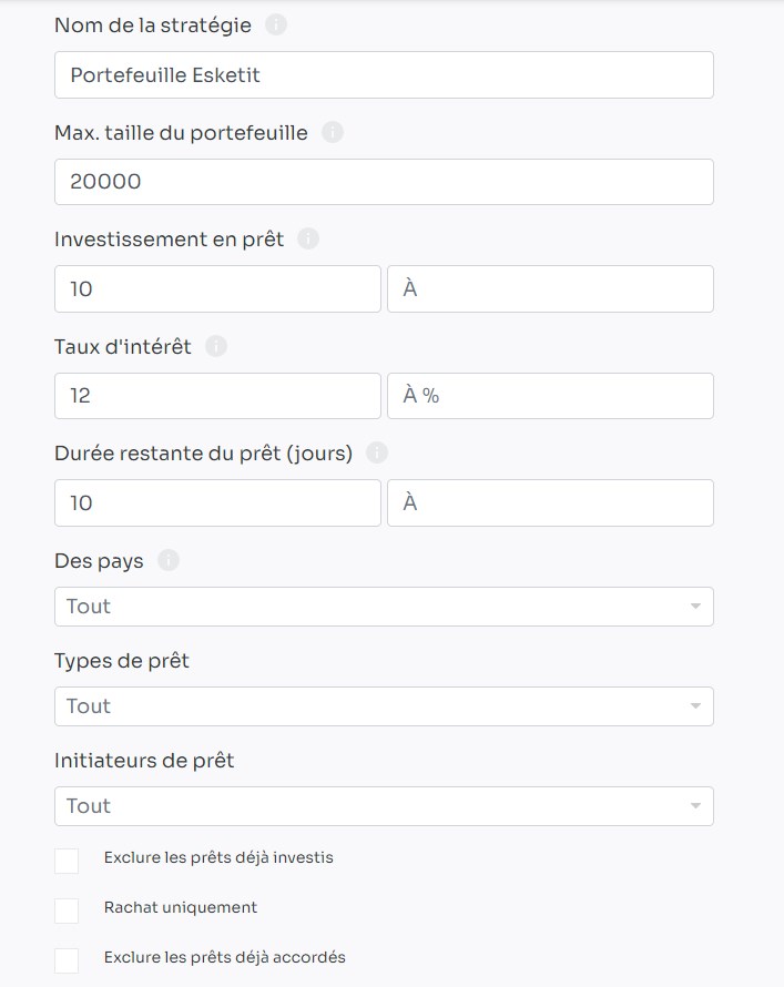 investissement automatique chez esketit comment parametrer