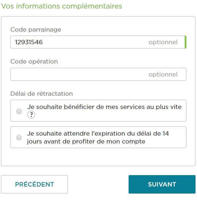 capture d'écran code de parrainage fortuneo