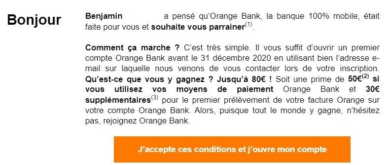 capture d'écran de la souscription chez Orange Bank